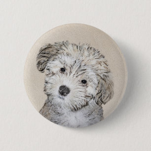 Chapa Redonda De 5 Cm Pintura de cachorro habanesa - Arte de perro origi