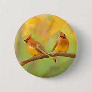 Chapa Redonda De 5 Cm Pintura de cedro Waxwing - Arte de perro original 