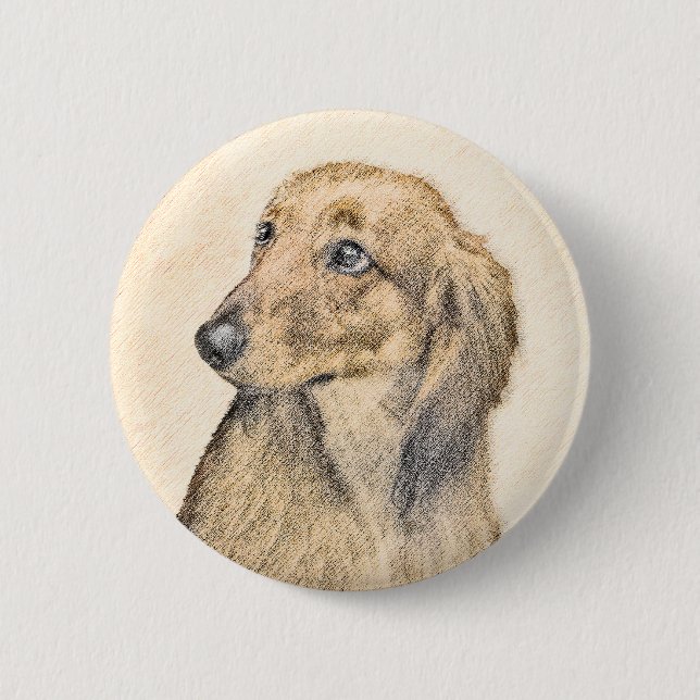 Chapa Redonda De 5 Cm Pintura de Dachshund (de cabello largo) - Arte Per (Anverso)