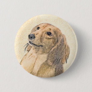 Chapa Redonda De 5 Cm Pintura de Dachshund (de pelo largo) - Arte origin