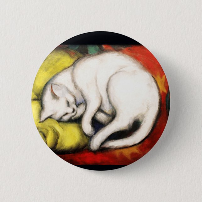 Chapa Redonda De 5 Cm Pintura de gato blanco de Franz Marc (Anverso)