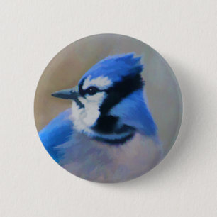 Chapa Redonda De 5 Cm Pintura de Jay azul - Arte de pájaro original