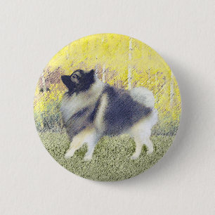 Chapa Redonda De 5 Cm Pintura de Keeshond Aspen - Arte Perro Original Cu