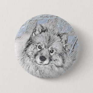 Chapa Redonda De 5 Cm Pintura de Keeshond Beth - Arte de Perro Original.