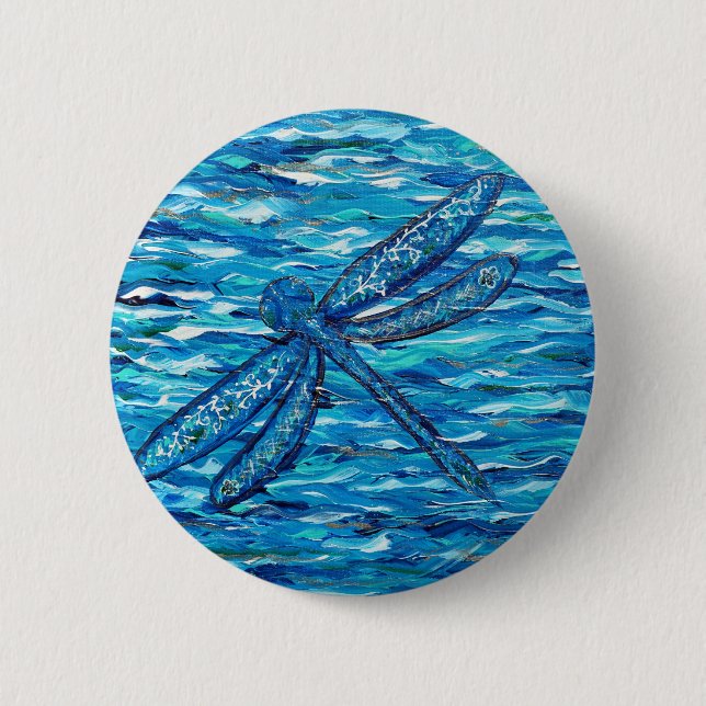 Chapa Redonda De 5 Cm Pintura de la libélula azul (Anverso)