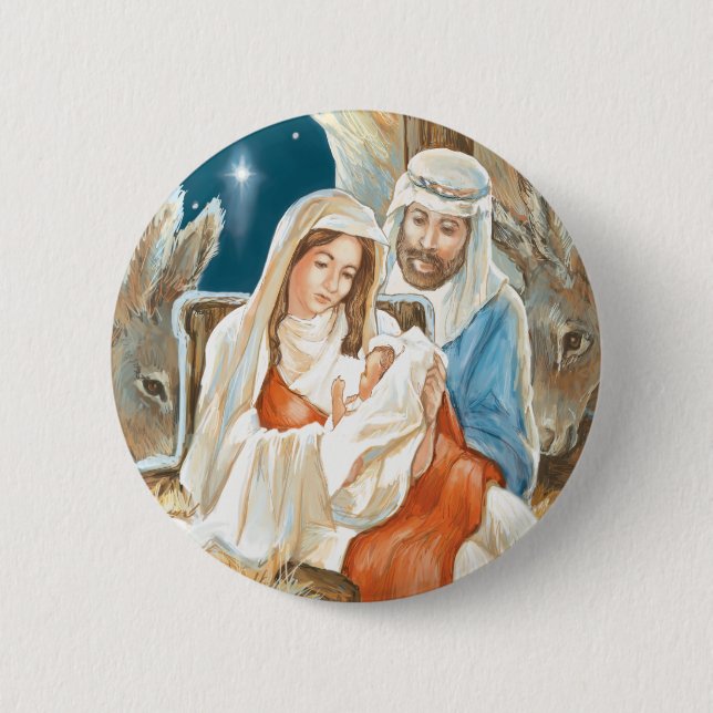 Chapa Redonda De 5 Cm Pintura de la natividad de la estrella del navidad (Anverso)