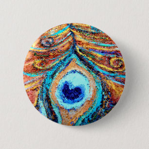 Chapa Redonda De 5 Cm Pintura de la pluma del pavo real