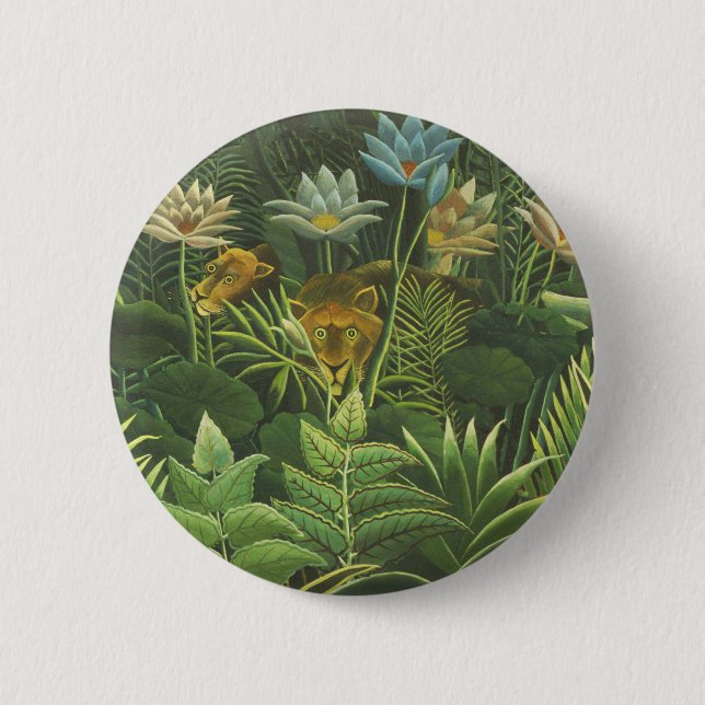 Chapa Redonda De 5 Cm Pintura de león de la selva tropical de Rousseau (Anverso)
