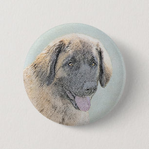 Chapa Redonda De 5 Cm Pintura de Leonberger - Arte de Perro Original.