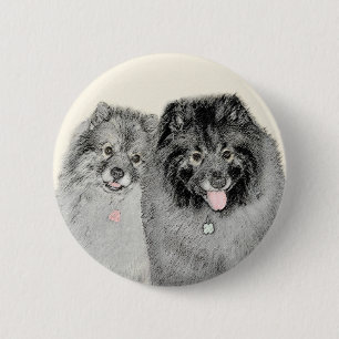 Chapa Redonda De 5 Cm Pintura de madre y hijo Keeshond - Arte de perro o