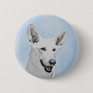 Chapa Redonda De 5 Cm Pintura de pastor blanco - Arte de perro original 