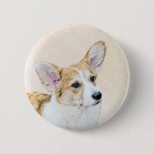 Chapa Redonda De 5 Cm Pintura de Pembroke Welsh Corgi - Arte original de