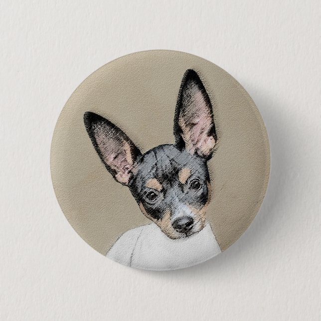Chapa Redonda De 5 Cm Pintura de Rat Terrier - Arte Perro Original. (Anverso)