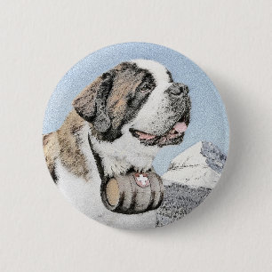 Chapa Redonda De 5 Cm Pintura de San Bernardo - Arte de Perro Original.