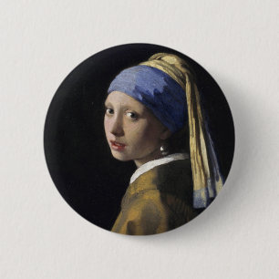 Chapa Redonda De 5 Cm Pintura de vermeer - Chica con ganancia de perla