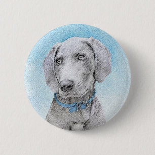 Chapa Redonda De 5 Cm Pintura de Weimaraner - Arte de Perro Original.