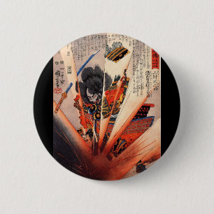 Chapa Redonda De 5 Cm Pintura del samurai, circa 1800's