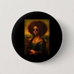 Chapa Redonda De 5 Cm Pintura divertida de Mona Lisa afroamericana arte