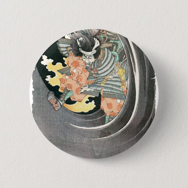 Chapa Redonda De 5 Cm Pintura japonesa antigua del samurai (Anverso)