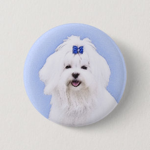 Chapa Redonda De 5 Cm Pintura maltesa - Arte de perro original muy lindo