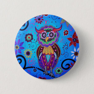 Chapa Redonda De 5 Cm Pintura mexicana del búho de Talavera