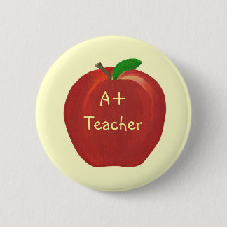 Chapa Redonda De 5 Cm Pintura roja de Apple, pin A+ del profesor sobre b