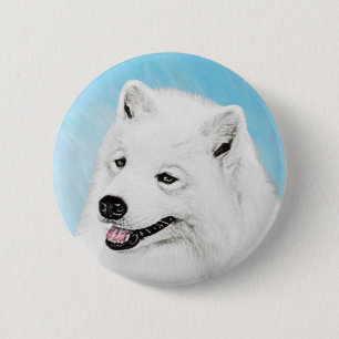 Chapa Redonda De 5 Cm Pintura Samoyed - Arte Perro Original Cuto