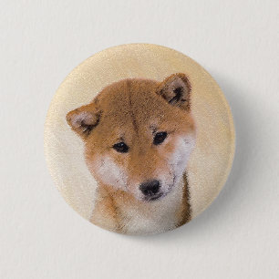 Chapa Redonda De 5 Cm Pintura Shiba Inu (roja) - Arte Perro Original