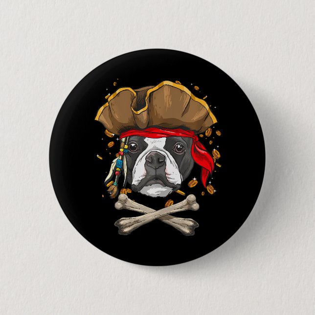 Chapa Redonda De 5 Cm Pirata de perro de Boston Jolly Roger Flag (Anverso)