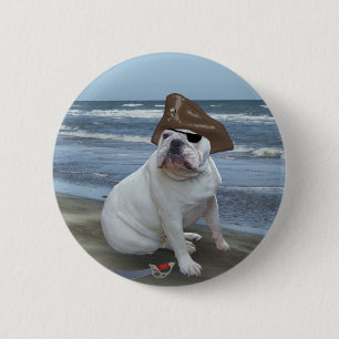 Chapa Redonda De 5 Cm Pirata del bulldog en la playa