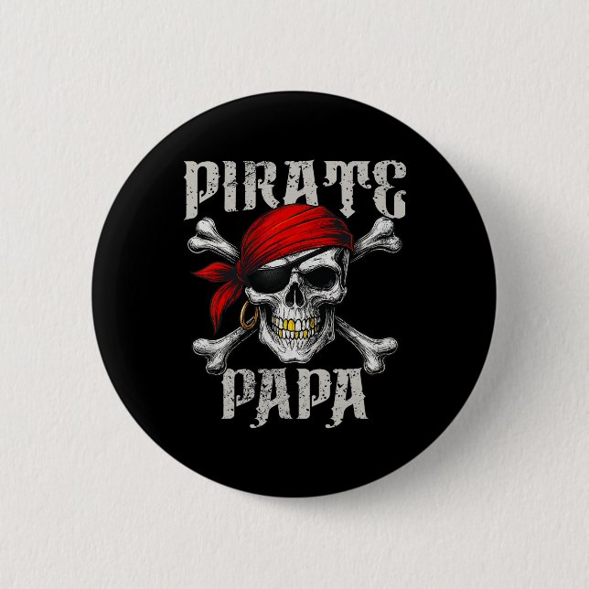 Chapa Redonda De 5 Cm Pirata Papa Jolly Roger Bandera Y Crusanos De Cala (Anverso)