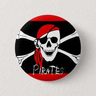 Chapa Redonda De 5 Cm Piratas - negros y cráneo rojo del pirata