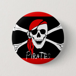 Chapa Redonda De 5 Cm Piratas - negros y cráneo rojo del pirata