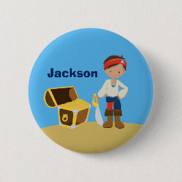 Chapa Redonda De 5 Cm Pirate Boy Beach Summer Cute Niños Monograma Azul