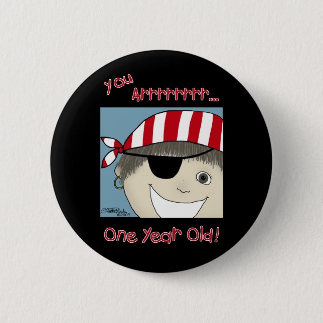 Chapa Redonda De 5 Cm Pirate Boy de un año (Anverso)