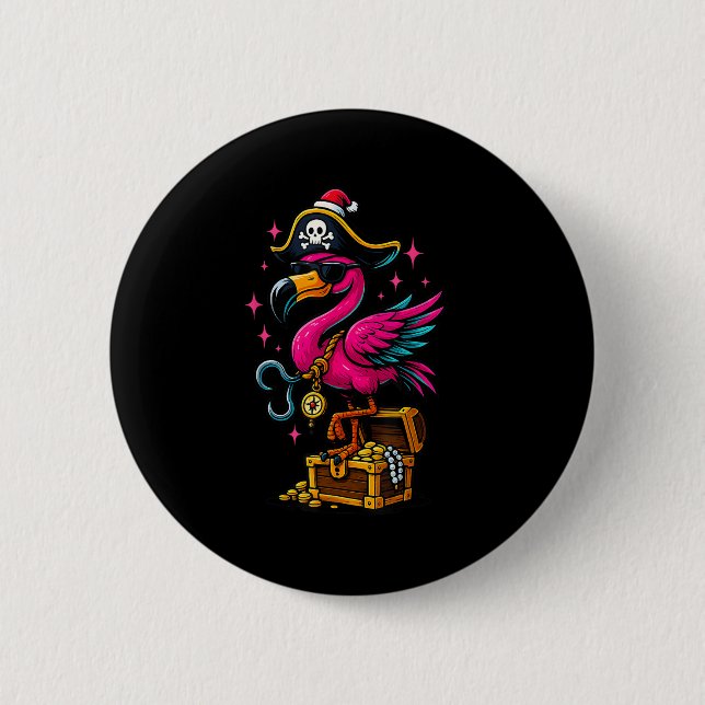 Chapa Redonda De 5 Cm Pirate Flamingo Adventure Map Jolly Roger Hallowee (Anverso)