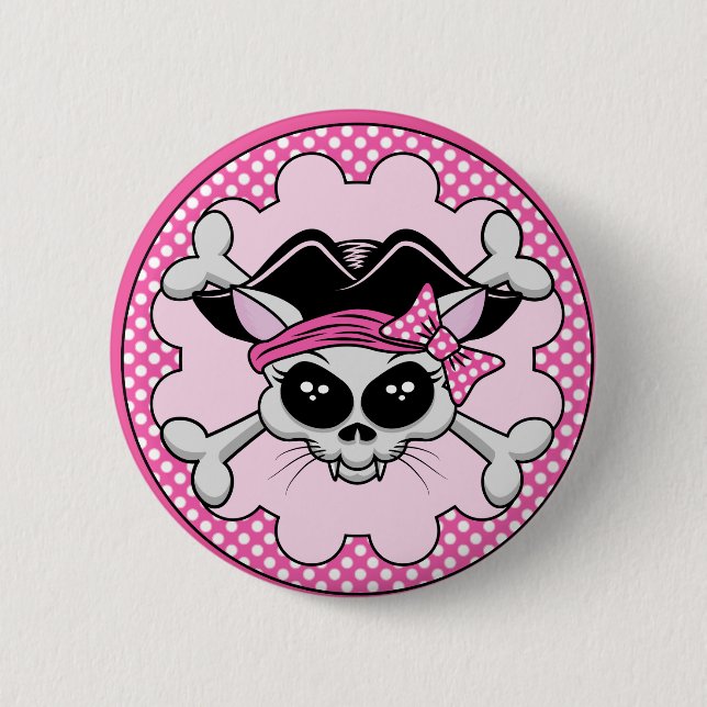 Chapa Redonda De 5 Cm Pirate Princess Kitty Skull (Anverso)