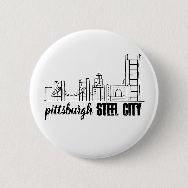 Chapa Redonda De 5 Cm Pittsburgh Skyline (Anverso)