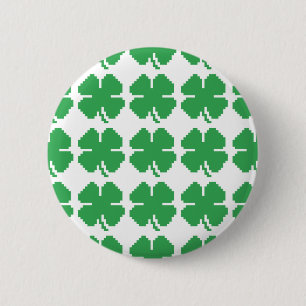 Chapa Redonda De 5 Cm Pixel Lucky Four Leaf Clover de 8 bits