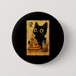 Chapa Redonda De 5 Cm Pizza Kawaii japonesa Anime Cat Un Té Cat Comiendo