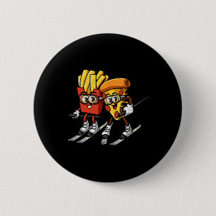 Chapa Redonda De 5 Cm Pizza Papas Fritas Esquí Divertido Esquiador Comid