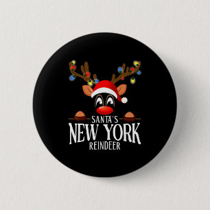 Chapa Redonda De 5 Cm Pjs Divertidos de Navidad de Reno de Nueva York de