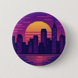 Chapa Redonda De 5 Cm placa de ciudad de neón de 8 bits