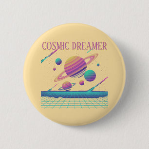 Chapa Redonda De 5 Cm Planetas Retro Vaporwave Synthwave