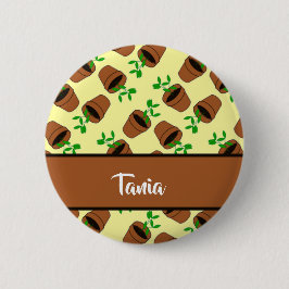 Chapa Redonda De 5 Cm Planta verde en olla de terracota en amarillo