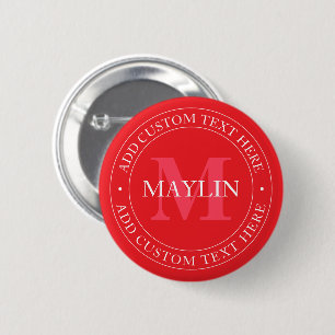 Chapa Redonda De 5 Cm Plantilla de texto circular elegante editable rojo