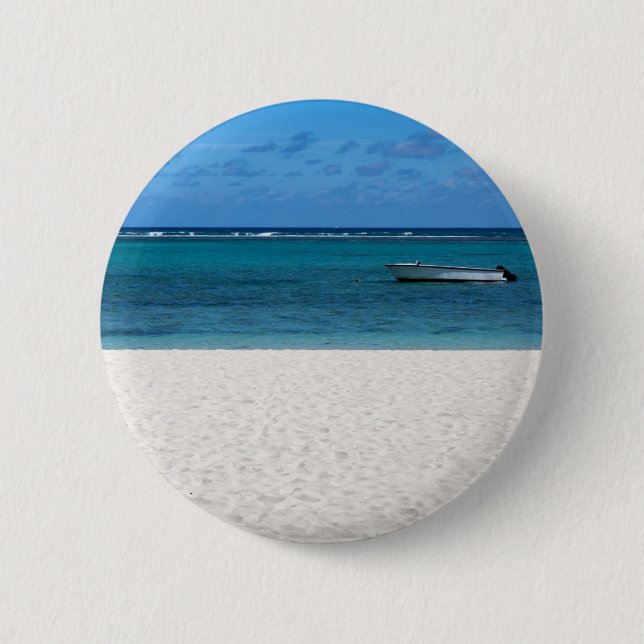 Chapa Redonda De 5 Cm Playa de arena blanca dominada por Flic en Flac Ma (Anverso)