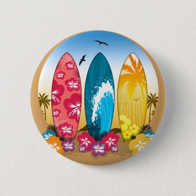 Chapa Redonda De 5 Cm Playa de Surfboard (Anverso)