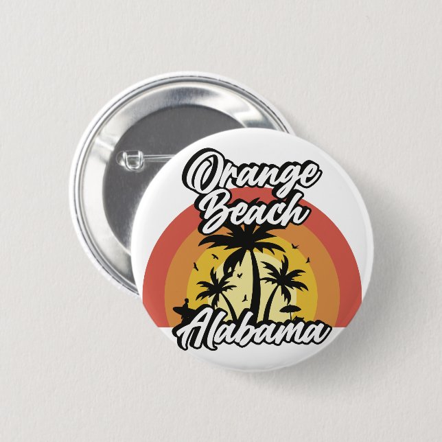 Chapa Redonda De 5 Cm Playa naranja, Alabama (Anverso y reverso)