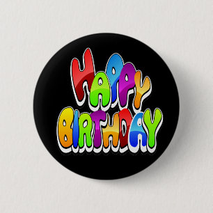 Chapa Redonda De 5 Cm Playful Happy Birthday Text